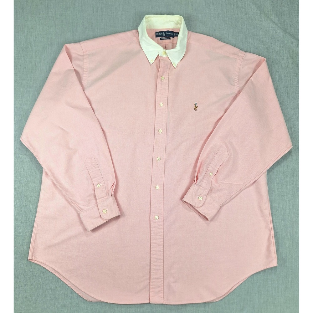 Ralph Lauren Mens XXL Classic Fit Oxford Shirt Pink White Collar Long Sleeve